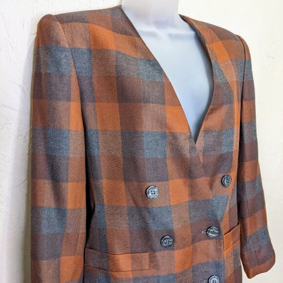 Vintage Petite Sophisticate Fall Plaid Blazer Size 8 Double Breasted 90s Jacket - Picture 3 of 7